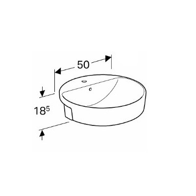 Geberit VARIFORM pusiau įleidžiamas praustuvas, apvalus su skyle maišytuvui, 50 cm