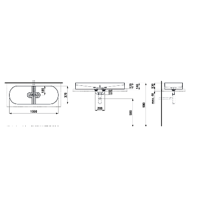 Dvigubas pastatomas praustuvas Laufen Sonar 1000x370