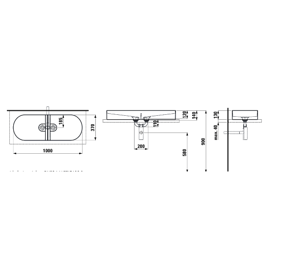 Dvigubas pastatomas praustuvas Laufen Sonar 1000x370