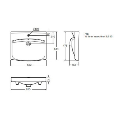 Ifo Inspira praustuvas 60cm (montuojamas ant baldų)