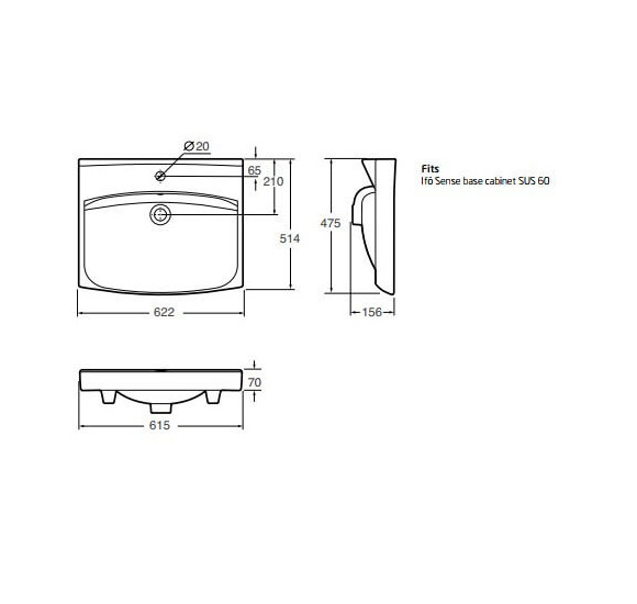Ifo Inspira praustuvas 60cm (montuojamas ant baldų)