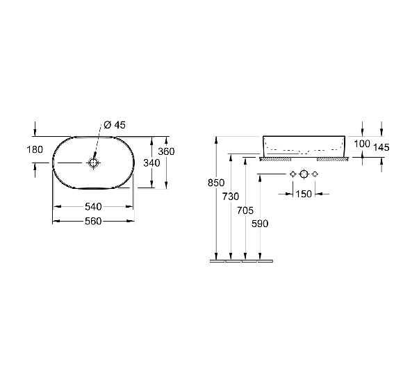 Villeroy & Boch Collaro Ovalus pastatomas praustuvas 56x36cm