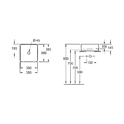 Villeroy & Boch Collaro Kvadratinis pastatomas praustuvas 40cm