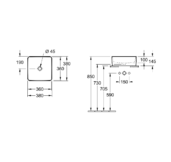 Villeroy & Boch Collaro Kvadratinis pastatomas praustuvas 40cm