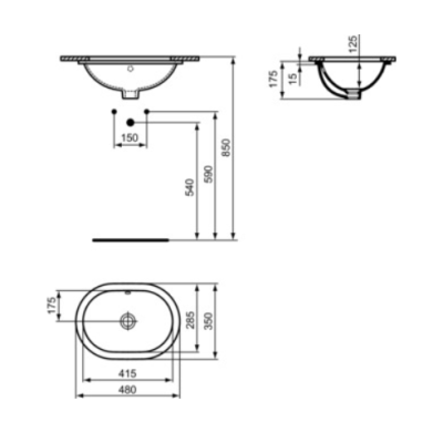Ideal Standard CONNECT montuojamas po stalviršiu ovalus praustuvas 48 cm, E504601