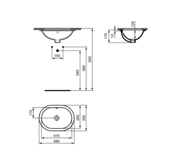 Ideal Standard CONNECT montuojamas po stalviršiu ovalus praustuvas 48 cm, E504601