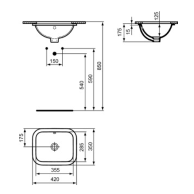 Ideal Standard CONNECT montuojamas po stalviršiu stačiakampis praustuvas (42cm)