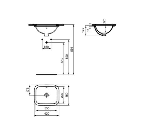 Ideal Standard CONNECT montuojamas po stalviršiu stačiakampis praustuvas (42cm)