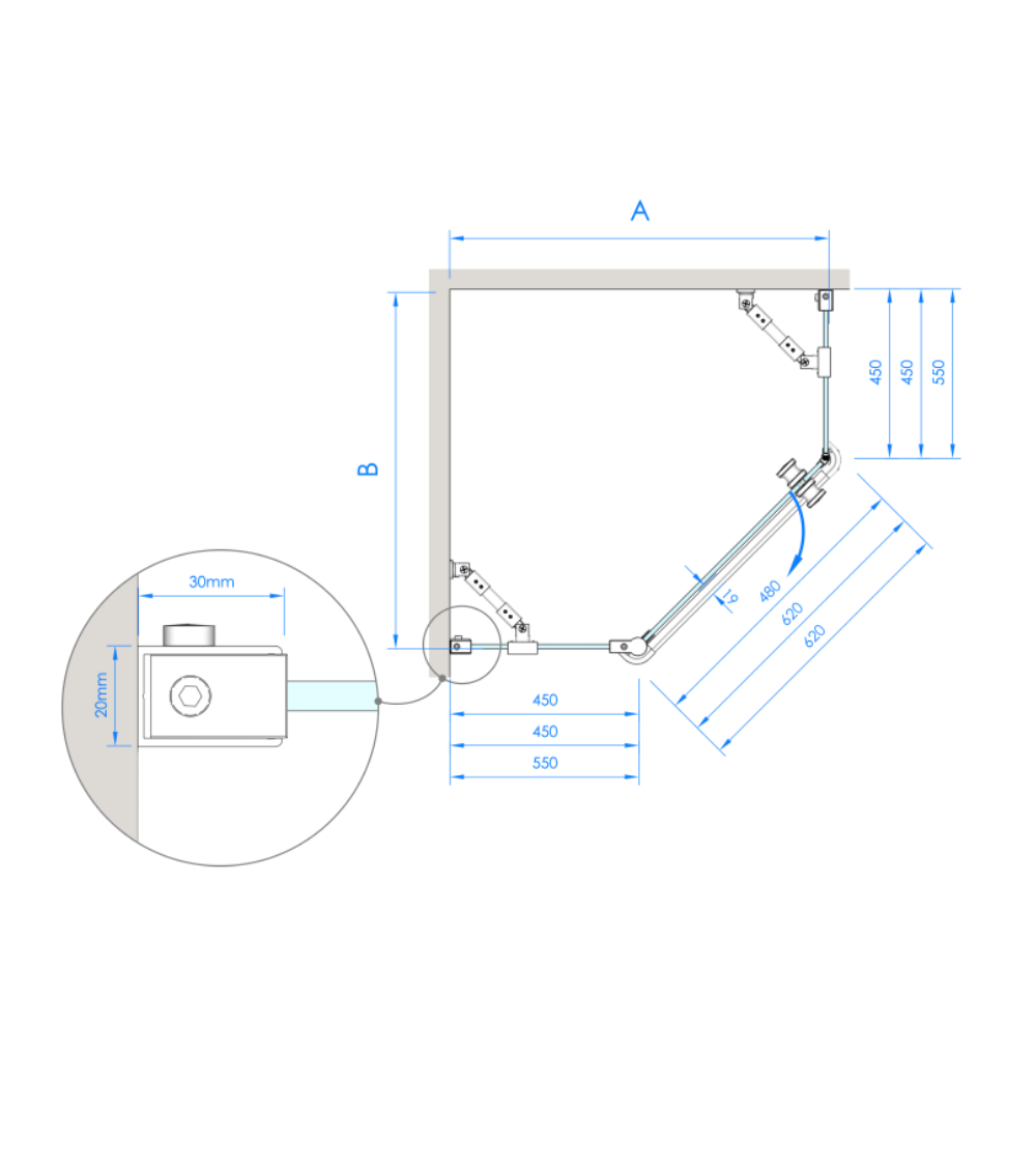 Brasta Glass Lina penkiakampė dušo kabina, 100x100x200, skaidrus stiklas, pasirinkite spalvą