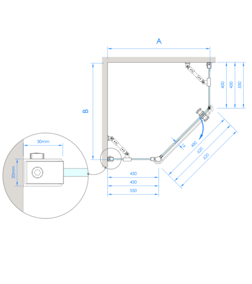 Brasta Glass Lina penkiakampė dušo kabina, 90x90x200, skaidrus stiklas, pasirinkite spalvą