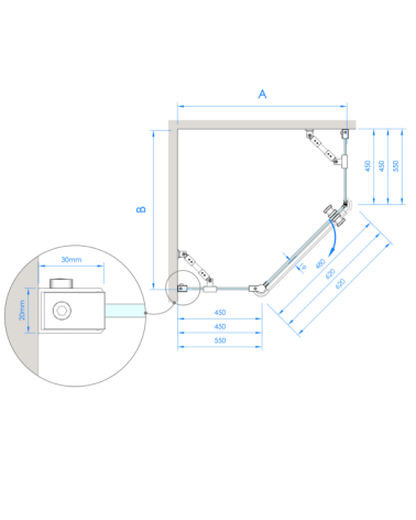Brasta Glass Lina penkiakampė dušo kabina, 90x90x200, skaidrus stiklas, pasirinkite spalvą