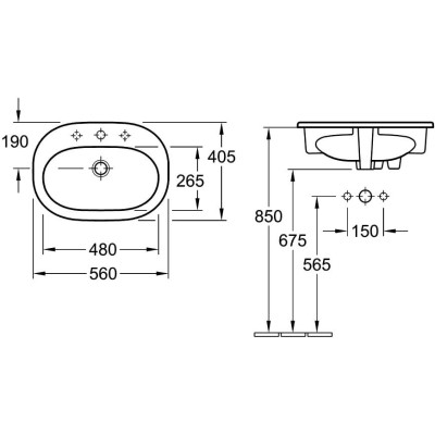 Villeroy & Boch O.Novo Įleidžiamas į stalviršį praustuvas 560x405