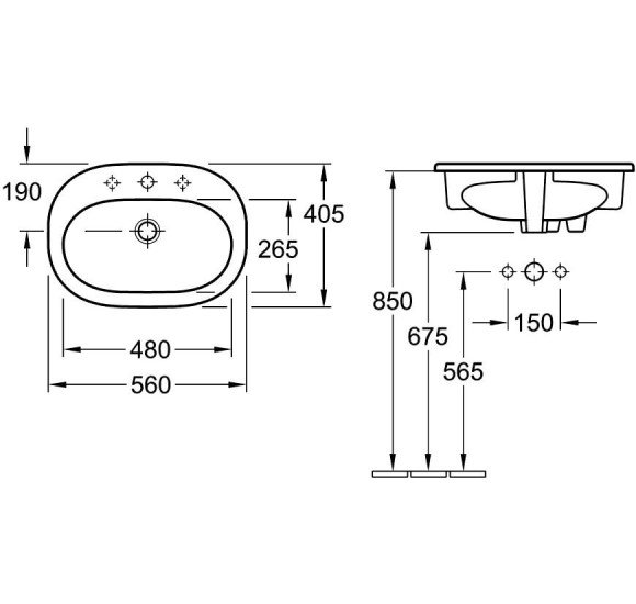 Villeroy & Boch O.Novo Įleidžiamas į stalviršį praustuvas 560x405