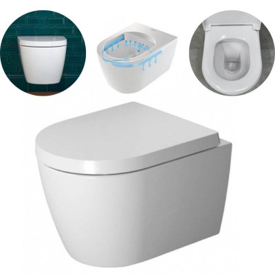 Pakabinamas klozetas Duravit Me by Starck compact "Rimless", su "soft close" dangčiu