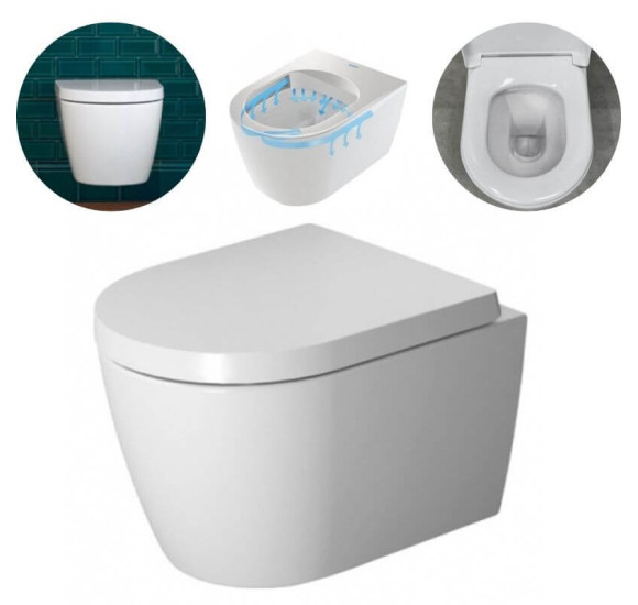 Pakabinamas klozetas Duravit Me by Starck compact "Rimless", su "soft close" dangčiu