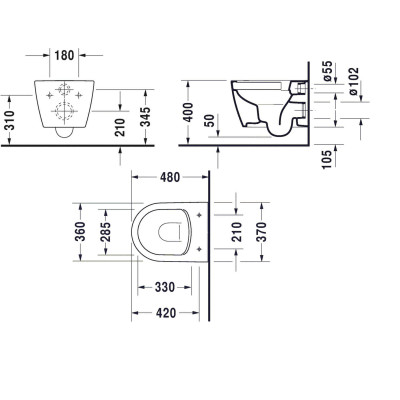 Pakabinamas klozetas Duravit Me by Starck compact "Rimless", su "soft close" dangčiu