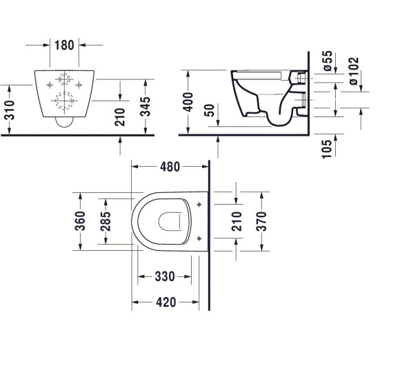 Pakabinamas klozetas Duravit Me by Starck compact "Rimless", su "soft close" dangčiu