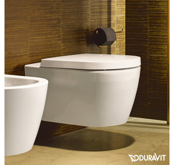 Pakabinamas klozetas Duravit Me by Starck compact "Rimless", su "soft close" dangčiu