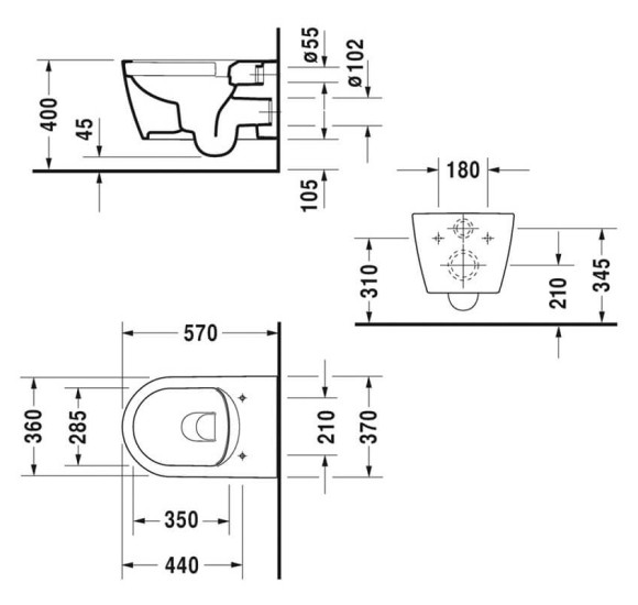 Duravit Me by Starck pakabinamas unitazas 370x570, su 'soft close' dangčiu, Rimless