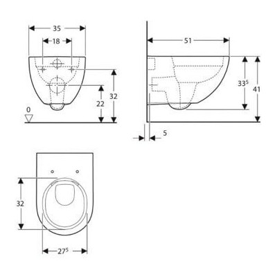 Geberit Acanto Pakabinamas klozetas be dangčio, Rimfree