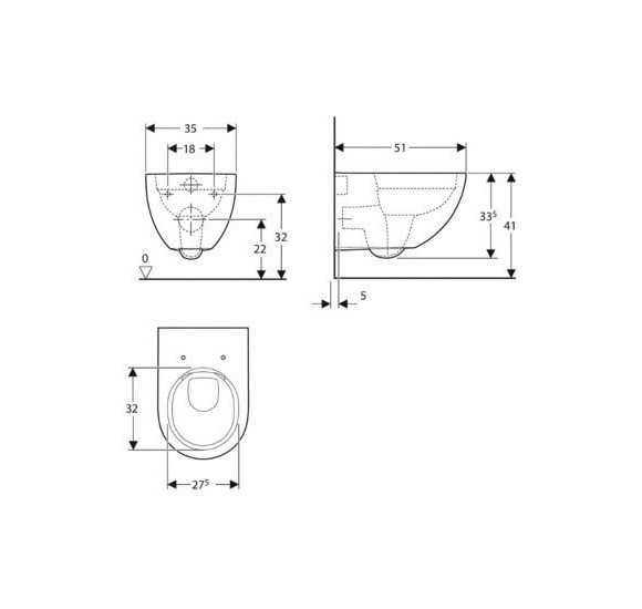Geberit Acanto Pakabinamas klozetas be dangčio, Rimfree