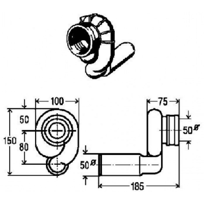 Viega potinkinis sifonas pisuarui su horizontaliu  išbėgimu