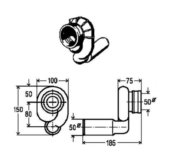 Viega potinkinis sifonas pisuarui su horizontaliu  išbėgimu