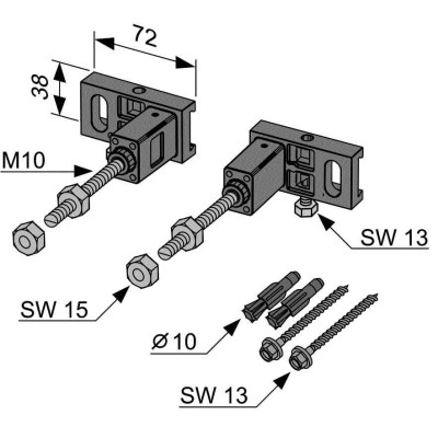 Teceprofil universalus tvirtinimo elementai su gylio reguliavimu
