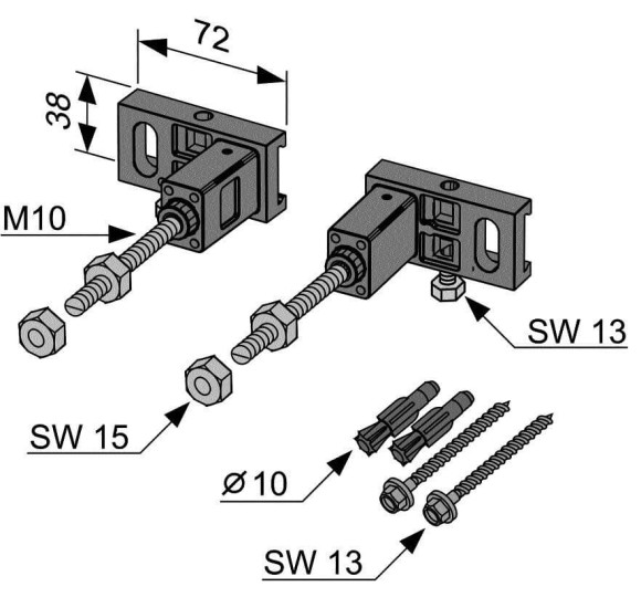 Teceprofil universalus tvirtinimo elementai su gylio reguliavimu