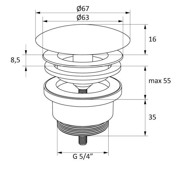 Stacionari balta praustuvo sifono galvutė