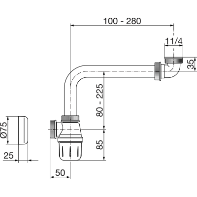 Sifonas praustuvui 32 su atotrauka (baldinis)