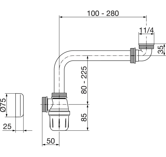 Sifonas praustuvui 32 su atotrauka (baldinis)