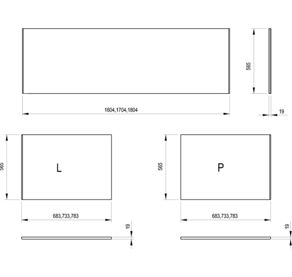 Ravak šoninė apdailos plokštė 80 (L/R), voniai, pasirinkite spalvą