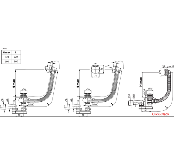 Ravak 570, vonios sifonas, valdomas troseliu, pasirinkite spalvą