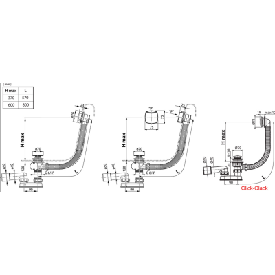 Ravak 800, vonios sifonas, click - clack, chromo spalvos