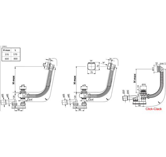 Ravak 800, vonios sifonas, click - clack, chromo spalvos