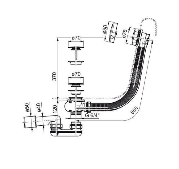 Ravak 800 II, vonios sifonas, valdomas troseliu, chromas