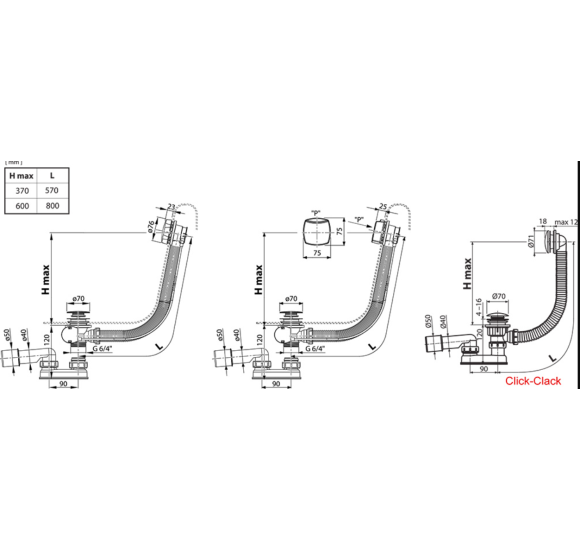 Ravak 800, vonios sifonas, valdomas troseliu, pasirinkite spalvą