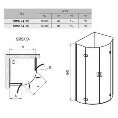 Ravak pusapvalė dušo kabina SMSKK4 - 80cm