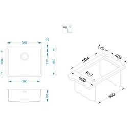 ALVEUS Monarch Kombino 50, nerūdijančio plieno plautuvė (montuojama po stalviršiu)