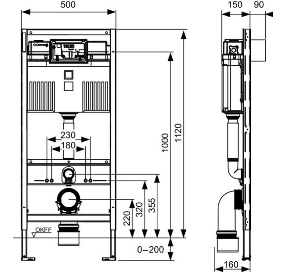 TECEprofil potinkinis wc rėmas 1120x500x160 mm, 9300302