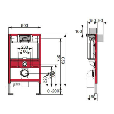 Tece potinkinis wc rėmas su tvirtinimo elementais (žemas) 820x500x160mm