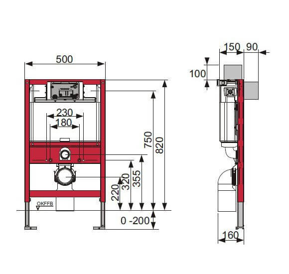 Tece potinkinis wc rėmas su tvirtinimo elementais (žemas) 820x500x160mm