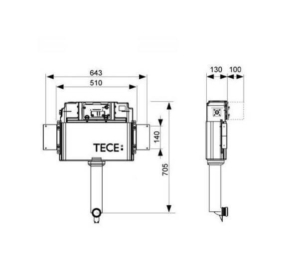 TECEbox Uni vandens nuleidimo bakelis pristatomam unitazui