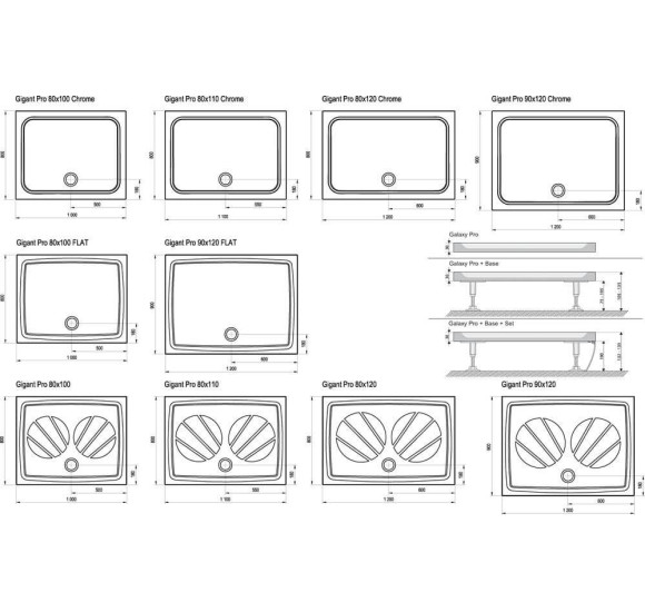 Ravak dušo padėklas Gigant Pro 80x100-120cm, 90x120 cm