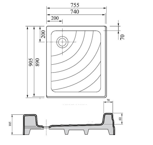 Ravak dušo padėklas Aneta 75x90 PU
