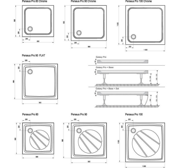 Akmens Masės dušo padas Ravak Perseus Pro Chrome 80,90,100cm