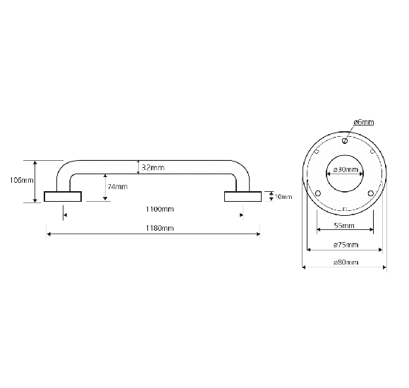 Bemeta Help Pagalbinė rankena 1100 mm nerūdijančio plieno