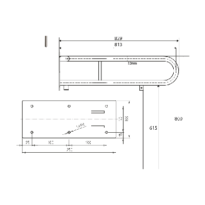 Bemeta Help Pagalbinė rankena U formos 813 mm nerūdijančio plieno (atlenkiama su koja)