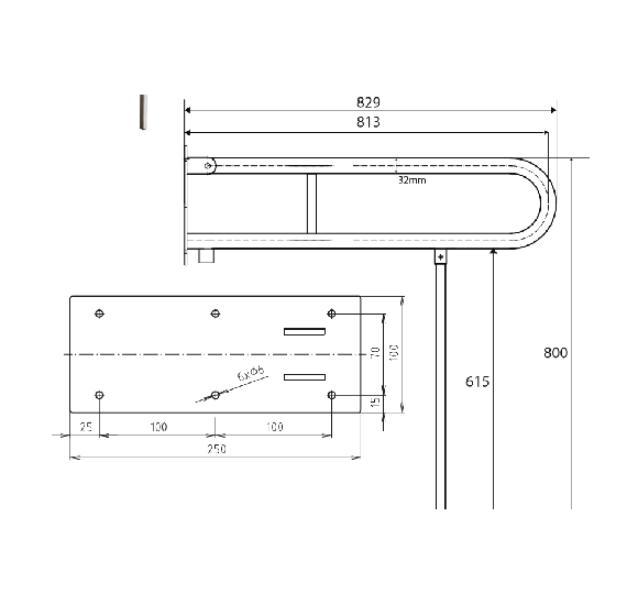 Bemeta Help Pagalbinė rankena U formos 813 mm nerūdijančio plieno (atlenkiama su koja)
